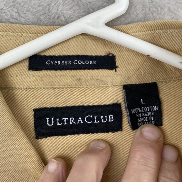 BMW Embroidered Shirt Large Tan UltraClub Button-Down 100% Cotton BMW Casual - Picture 3 of 10